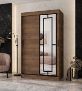Kledingkast / kast met schuifdeuren | Kleur: Walnoot Warmia | 5 vakken | 2 kledingstangen | Hoogwaardige afwerking | 120 x 62 x 200 cm | Decoratieve spiegeldeur