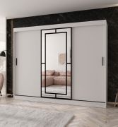 Kledingkast / schuifdeurenkast / mat wit / 10 vakken / 2 kledingstangen / Hoogwaardige afwerking / 250 x 62 x 200 cm / Decoratieve spiegeldeur