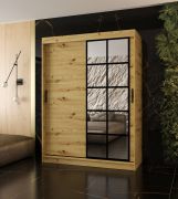 Schuifdeurenkast / kledingkast / Kleur: Artisan eiken / 5 vakken / 2 kledingstangen / 150 x 62 x 200 cm / decoratieve spiegeldeur / voor de slaapkamer
