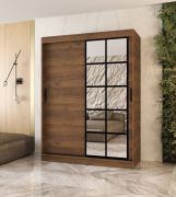 Schuifdeurenkast / kledingkast / Kleur: walnoten Warmia / 5 vakken / 2 kledingstangen / 150 x 62 x 200 cm / decoratieve spiegeldeur / voor de slaapkamer
