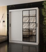Kledingkast / schuifdeurenkast / mat wit / 10 vakken / 2 kledingstangen / Hoogwaardige afwerking / 180 x 62 x 200 cm / Decoratieve spiegeldeur