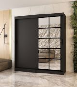 Kledingkast / schuifdeurenkast / matzwart / 10 vakken / 2 kledingstangen / hoogwaardige afwerking / 180 x 62 x 200 cm / decoratieve spiegeldeur