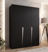 Drehtürenschrank / Kleiderschrank | Farbe: Schwarz | 3-Türig | Griffe: Kaschmir | 2 Fächer | 2 Kleiderstangen | Maße: 150 x 52 x 202 cm | Soft-Close-Funktion