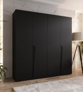 Draaideurkast | 4-deurs | kleur: zwart | 2 vakken | Soft-Close functie | 2 kledingstangen | handgrepen: zwart | afmetingen: 200 x 52 x 202 cm | kledingkast | ABS randen