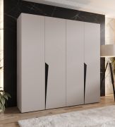 Draaideurkast | 4-deurs | kleur: kasjmier | 2 vakken | soft-close functie | 2 kledingstangen | handgrepen: zwart | afmetingen: 200 x 52 x 202 cm | kledingkast | ABS randen