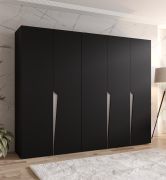 Kledingkast / Kleur: zwart / 5 deuren / 3 vakken / Handgrepen: kasjmier / 3 kledingstangen / Soft-Close functie / Maten: 250 x 52 x 202 cm / ABS-randen