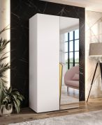 Kledingkast | 1 spiegeldeur | kleur: wit | 1 vak | handgrepen: goud | 1 kledingroede | 1 meter breedte | Soft-Close functie | afmetingen: 100 x 52 x 202 cm