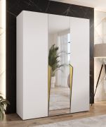 Draaideurkast / kledingkast | Kleur: wit | 1 spiegeldeur | Handgrepen: goud | 2 vakken | Soft-Close | 2 kledingstangen | Maten: 150 x 52 x 202 cm | ABS