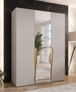 Drehtürenschrank / Kleiderschrank | Farbe: Kaschmir | 1 Spiegeltür | Griffe: Gold | 2 Fächer | Soft-Close | 2 Kleiderstangen | Maße: 150 x 52 x 202 cm | ABS