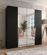 Drehtürenschrank | 2 Spiegeltüren | Farbe: Schwarz | 2 Fächer | Soft-Close | 2 Kleiderstangen | Griffe: Gold | Maße: 200 x 52 x 202 cm | Kleiderschrank | ABS-Kanten