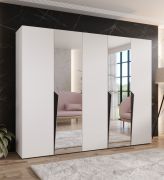 Kledingkast / kleur: wit / 2 spiegeldeuren / 3 vakken / 3 kledingstangen / handgrepen: zwart / afmetingen: 250 x 52 x 202 cm / soft-close functie / ABS randen