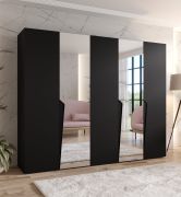 Kleiderschrank | Farbe: Schwarz | 2 Spiegeltür | 3 Fächer | 3 Kleiderstangen | Griffe: Schwarz | Maße: 250 x 52 x 202 cm | Soft-Close-Funktion | ABS-Kanten