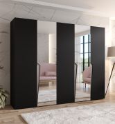 Kledingkast | Kleur: zwart | 2 spiegeldeuren | 3 vakken | 3 kledingstangen | Handgrepen: kasjmier | Maten: 250 x 52 x 202 cm | Soft-Close functie | ABS-randen