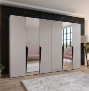 Kledingkast / draaideurkast | Kleur: kasjmier | 2 spiegeldeuren | 4 vakken | 4 kledingstangen | Soft-Close | Handgrepen: zwart | Maten: 300 x 52 x 202 cm | ABS