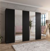 Draaideurkast | 3 spiegeldeuren | Kleur: zwart | Soft-Close | 3 vakken | 3 kledingstangen | Handgrepen: zwart | Maten: 300 x 52 x 202 cm | Kledingkast