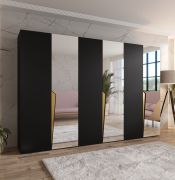 Draaideurkast | 3 spiegeldeuren | Kleur: zwart | Soft-close | 3 vakken | 3 kledingstangen | Handgrepen: kasjmier | Afmetingen: 300 x 52 x 202 cm | Kledingkast