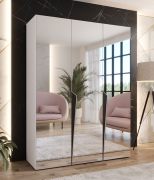 Kledingkast | kleur: wit | 3 spiegelende deuren | 2 vakken | 2 kledingstangen | afmetingen: 150 x 52 x 202 cm | handgrepen: zwart | Soft-Close functie | ABS randbescherming