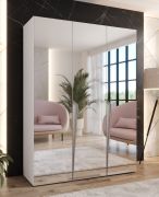 Kledingkast | Kleur: wit | 3 spiegeldeuren | 2 vakken | 2 kledingstangen | Maten: 150 x 52 x 202 cm | Handgrepen: Kasjmir | Soft-Close functie | ABS-randbescherming