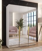 Kledingkast | Kleur: wit | 3 spiegeldeuren | 2 vakken | 2 kledingstangen | Maten: 150 x 52 x 202 cm | Handgrepen: goud | Soft-Close functie | ABS-randbescherming