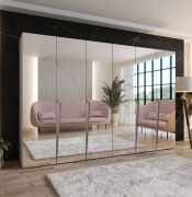 Kleiderschrank | Farbe: Kaschmir | Schlafzimmerschrank mit Spiegel | Soft-Close-Funktion | Griffe: Kaschmir | Maße: 300 x 52 x 202 cm | ABS-Kanten | 4 Fächer | 4 Kleiderstangen