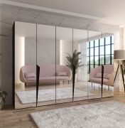 Draaideurkast | Kleur: zwart | Slaapkamerkast met spiegel | Handgrepen: zwart | Soft-Close functie | 3 vakken | 3 kledingstangen | Maten: 300 x 52 x 202 cm | ABS-randen