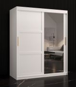 Kledingkast met een spiegeldeur Liskamm 33, kleur: mat wit - Afmetingen: 200 x 150 x 62 cm (H x B x D), met vijf vakken en twee kledingstangen