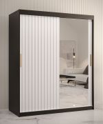 Elegante kledingkast met vijf vakken Balmenhorn 83, kleur: matzwart / matwit - Afmetingen: 200 x 150 x 62 cm (H x B x D), met een spiegeldeur