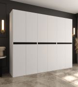 Draaideurkast / kledingkast | Wit | 12 draaideuren | 9 vakken | 3 kledingstangen | 240 x 52 x 203 cm | Hoogwaardige afwerking | Soft-Close functie