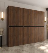 Draaideurkast / kledingkast | Kleur: Walnoot Warmia | 12 draaideuren | 9 vakken | 3 kledingstangen | 240 x 52 x 203 cm | Hoogwaardige afwerking | Soft-Close functie