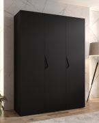 Kledingkast | 3 deuren | Kleur: zwart | Handgrepen: zwart | Maten: 150 x 52 x 202 cm | 2 kledingstangen | 2 vakken | Draaideurkast