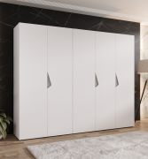 Kledingkast | 5-deurs | kleur: wit | 2,5 meter breedte | handgrepen: kasjmier | 3 kledingroedes | 3 vakken | afmetingen: 250 x 52 x 202 cm | ABS randbescherming