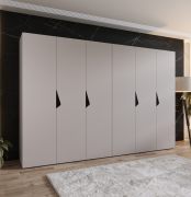 Draaideurkast / kledingkast | Kleur: kasjmier | 3 meter breedte | 6 deuren | Handgrepen: zwart | 4 vakken | Maten: 300 x 52 x 202 cm | 4 kledingstangen