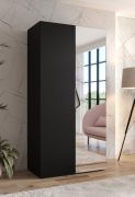 Kledingkast | 1 spiegeldeur | Kleur: zwart | 1 vak | 1 meter breedte | Handgrepen: kasjmier | 1 kledingstang | Maten: 100 x 52 x 202 cm | Soft-Close functie