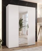 Draaideurkast / Kledingkast | 1 spiegeldeur | Kleur: wit | 2 vakken | Handgrepen: kasjmier | 2 kledingstangen | Soft-Close | Maten: 150 x 52 x 202 cm