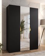 Drehtürenschrank / Kleiderschrank | 1 Spiegeltür | Farbe: Schwarz | 2 Fächer | Griffe: Gold | 2 Kleiderstangen | Soft-Close | Maße: 150 x 52 x 202 cm