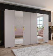 Draaideurkast / kledingkast | Kleur: kasjmier | 2 spiegeldeuren | 4 vakken | Handgrepen: goud | 4 kledingstangen | Maten: 300 x 52 x 202 cm | ABS-randen