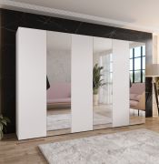 Kledingkast / 3 spiegeldeuren / 3 vakken / Kleur: wit / 3 kledingstangen / Handgrepen: zwart / Afmetingen: 300 x 52 x 202 cm / Soft-Close functie