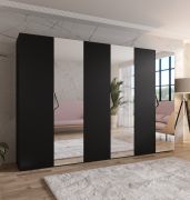 Kledingkast | 3 spiegeldeuren | 3 vakken | kleur: zwart | 3 kledingstangen | handgrepen: kasjmier | afmetingen: 300 x 52 x 202 cm | Soft-Close functie