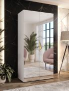 Draaideurkast | Kleur: wit | 1 vak | Handgrepen: goud | Maten: 100 x 52 x 202 cm | 1 kledingstang | Slaapkamerkast met spiegel | Soft-Close functie