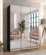Slaapkamerkast met spiegel | Kleur: zwart | Soft-Close functie | Handgrepen: kasjmier | Maten: 150 x 52 x 202 cm | 2 vakken | Kledingkast | ABS | 2 kledingstangen