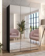 Slaapkamerkast met spiegel | Kleur: zwart | Soft-Close functie | Handgrepen: goud | Maten: 150 x 52 x 202 cm | 2 vakken | Kledingkast | ABS | 2 kledingstangen