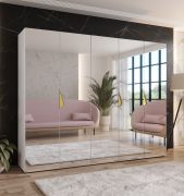 Draaideurkast / kledingkast | Kleur: wit | 3 vakken | Soft-Close | Handgrepen: goud | Slaapkamerkast met spiegel | Maten: 250 x 52 x 202 cm | ABS-randen