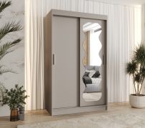 Kledingkast / schuifdeurenkast Bernina 08, kleur: kasjmier, aluminium rails, 1,2 meter breedte, één deur met spiegel, twee kledingstangen, vijf vakken