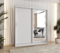 Kledingkast met 10 vakken Bernina 14, kleur: wit, aluminium rails, 1,8 meter breedte, één deur met spiegel, twee kledingstangen, schuifdeurenkast