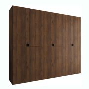 Draaideurkast | Kleur: Walnoot Warmia | 12 draaideuren | 9 vakken | 3 kledingstangen | 270 x 52 x 203 cm | Hoogwaardige afwerking | Soft-Close functie | Kledingkast | Deuren zonder handgrepen