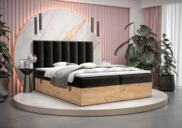 Modern tweepersoonsbed met twee opbergvakken Pilio 12, kleur: Zwart / Golden Craft eiken - Lig vlak: 180 x 200 cm (B x L)