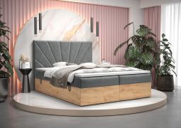 Elegant tweepersoonsbed met zachte veloursstof Pilio 24, kleur: grijs / Golden Craft eiken ambacht - ligvlak: 160 x 200 cm (b x l)