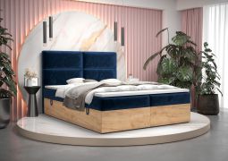 Elegant eenpersoonsbed met zachte veloursstof Pilio 35, kleur: blauw / Golden Craft eiken ambacht - ligvlak: 140 x 200 cm (b x l)