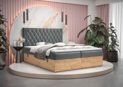 Modern tweepersoonsbed Pilio 74, kleur: grijs / eiken goudkleurig ambacht - ligvlak: 180 x 200 cm (b x l)