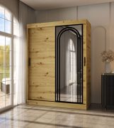 Schuifdeurenkast / kledingkast / Kleur: Artisan eiken / 5 vakken / 2 kledingstangen / 150 x 62 x 200 cm / Hoogwaardige afwerking / Spiegeldeur